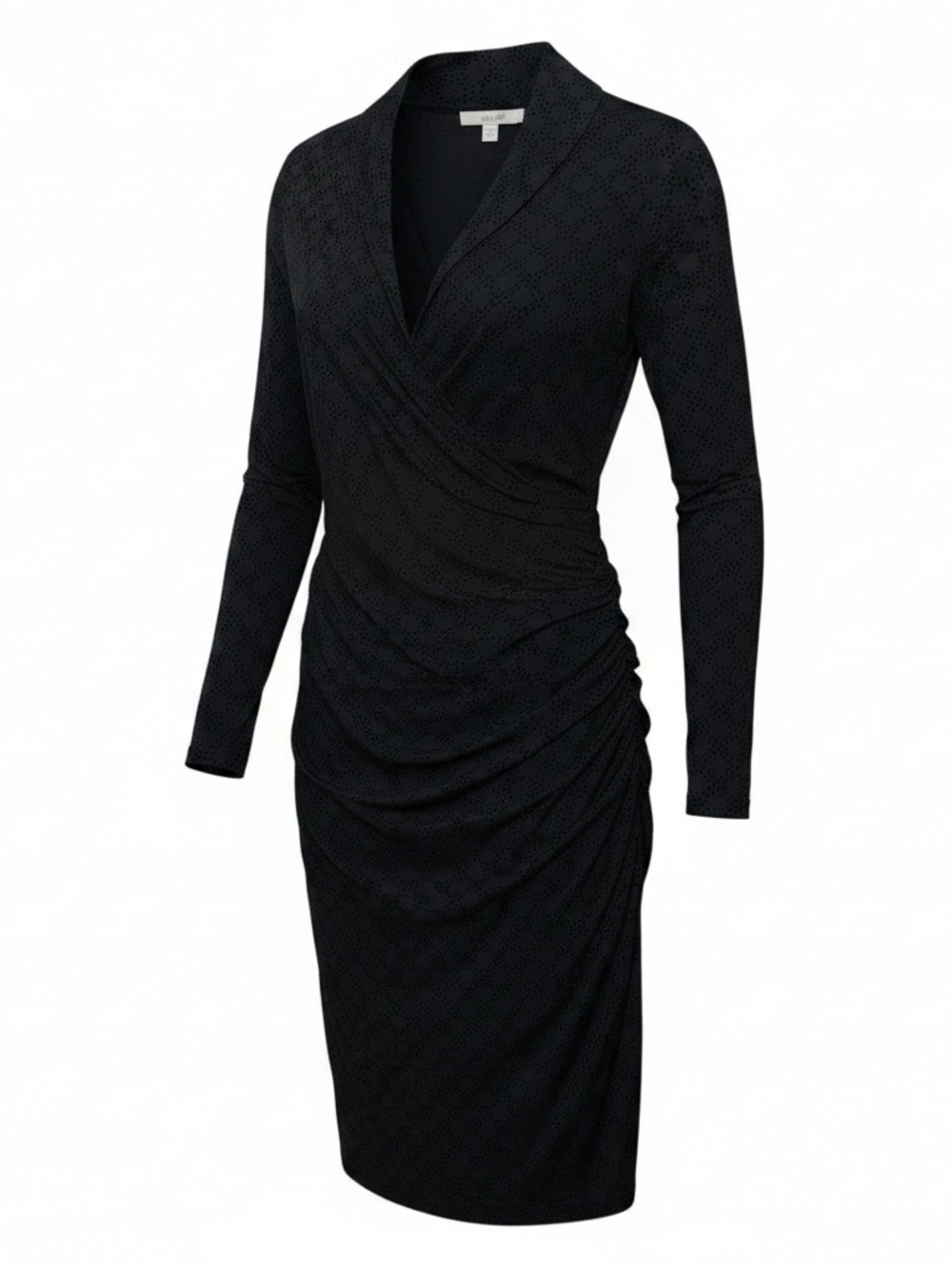 Boden Dark Gray Circle Polka Dot Elegant Ruched Wrap-Front Midi Dress